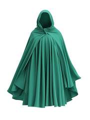 Naklejka premium A striking emerald green cloak drapes elegantly with a hood, showcasing rich folds and flowing fabric.