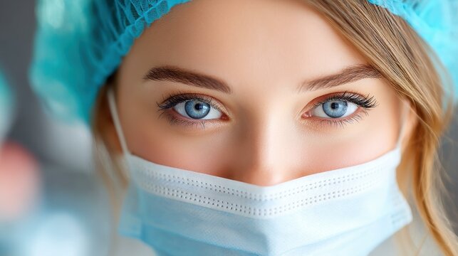 A focused surgeon in a mask and cap, ready for the complexities of surgery in a sterile operating room.