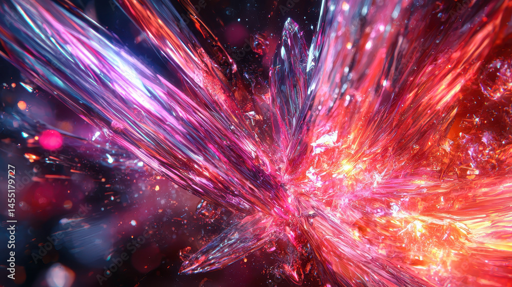 Poster a compelling 3d background visual in realistic 4k showcases a vibrant explosion of crystal shards an