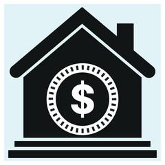 Home Finance Icon, House with Dollar Sign Vector for Mortgage, Bank, Real Estate Apps, Investing Icon.