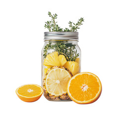 Pineapple Thyme and Orange in Mason Jar Isolated on Transparent Background