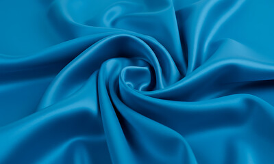 Elegant Swirling Blue Satin Fabric with Lustrous Texture