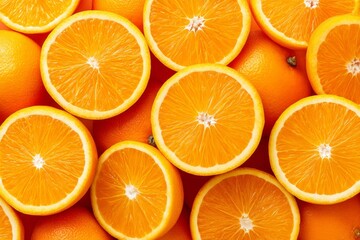 Fresh oranges sliced in half displaying vibrant orange pulp and juicy texture
