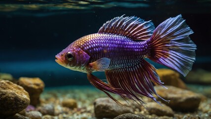 Fototapeta premium Elegant Betta splendens fish swimming gracefully in a serene underwater environment