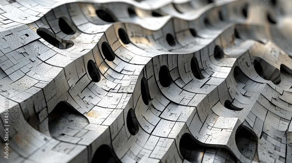 Poster realistic 4k abstract side angle view of a detailed 3d background with undulating silver metal surfa
