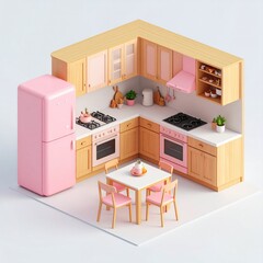 Pastel Pink Kitchen: A Charming Isometric Delight
