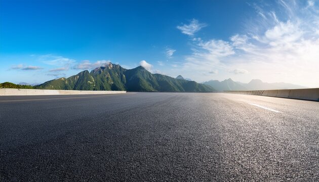 panorama empty asphalt road and tarmac floor with moutain on back