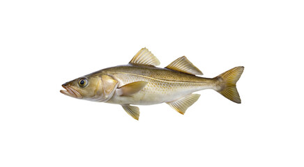 Freshly Caught Cod Fish Isolated on White Background Detailed View of a Single Cod