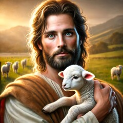 Jesus with radiant gaze and symbolic lamb