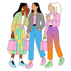 Group of fashionable women gossiping and shopping together