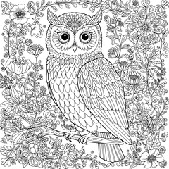 owl on tree in flower garden. vector illustration
