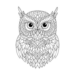 owl face. mandala style. illustration. coloring page for adult