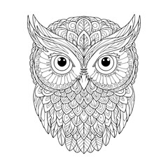 owl face. mandala style. illustration. coloring page for adult
