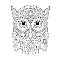 Obraz premium owl face. mandala style. illustration. coloring page for adult
