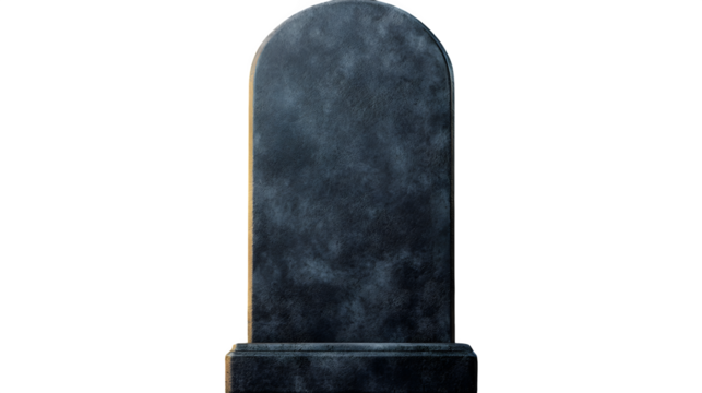 Aged Grey Gravestone Headstone with Arched Top Isolated on Transparent Background for Memorial Design