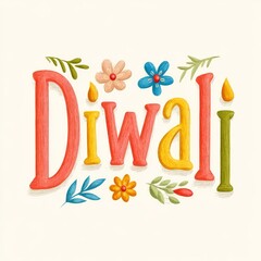 Obraz premium Colorful diwali typography with flowers and leaves