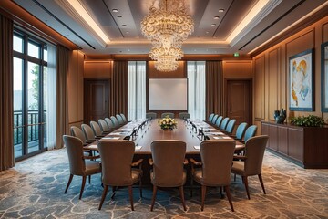Obraz premium Elegant Conference Room Design with Cozy Ambiance and Stylish Furniture