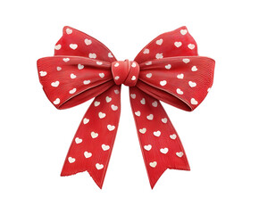 Red ribbon with white heart patterns, perfect for gift wrapping or decoration, featuring a cut-out design on a transparent background