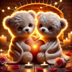Fluffy teddy bears in warm embrace