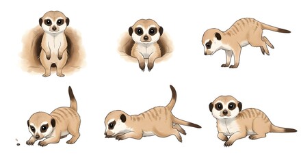 Obraz premium Adorable Meerkat Poses Collection for Kids Books Illustrations and Designs