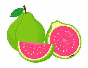 Colorful Guava Slices And Whole Fruit Illustration
