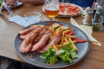 Shrimps plate served at a restaurant