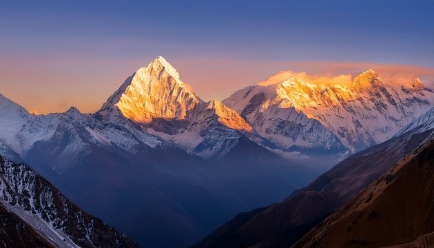 sunrise at annapurna mountains range machapuchere mountain