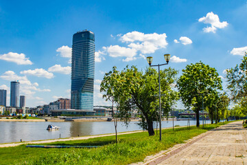 Obraz premium Belgrade tower as part of the Belgrade Waterfront, residential and bussines luxury area in Belgrade, along the right bank of the Sava river, Serbia