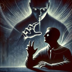 Shadow whispering into person’s ear with symbolic key