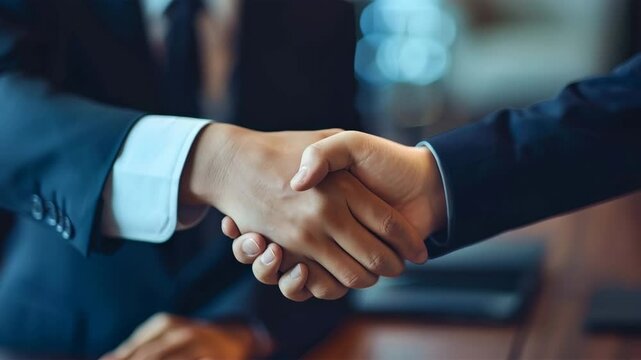 握手を交わす日本人ビジネスマンの手元