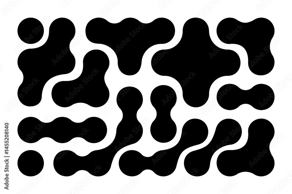 Wall mural metaball pattern. liquid drops or morph shapes background. organic blobs, neurons or molecules isola