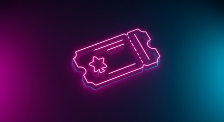 Illustration of pink neon ticket with star, against pink and blue background