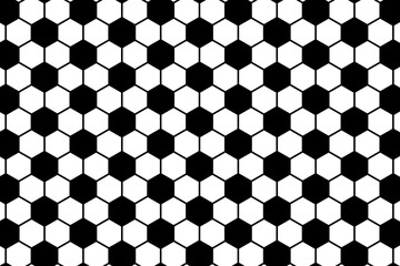 Repeated hexagon pattern. Soccer ball texture background. Minimalistic football game print. Mosaic geometric design. Tile floor, fence or net surface. Vector graphic illustration. © vikusha_art