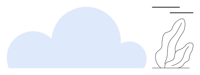 Light blue cloud with minimal line art of abstract plants and horizontal lines. Ideal for nature, simplicity, minimalism, modern design, creativity, calmness, simple landing page