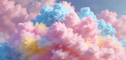Fototapeta premium Abstract fluffy blend of pink, blue, and yellow hues, resembling a pastel cloud , cloud, hue, graphics