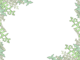 Obraz premium ナチュラルな手描き風、草と葉のフレーム型背景