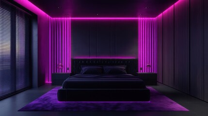 Modern interior design with purple led lighting