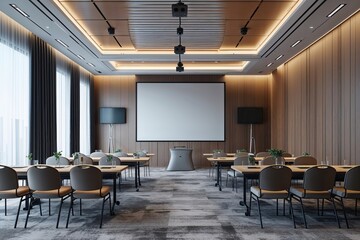 Contemporary Conference Room for Presentations Featuring Large Display Screen