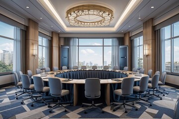 Fototapeta premium Innovative 3D Seminar Room Layout Design for Enhanced Professional Collaboration