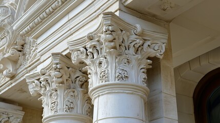 Ornate architectural details of sculpted stone pillars.