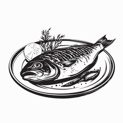 Grilled Salmon Steaks Recipe Image vector isolated on white background.