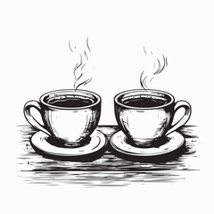Two Cups Of Hot Steaming Coffee Image Vector Isolated on white background.