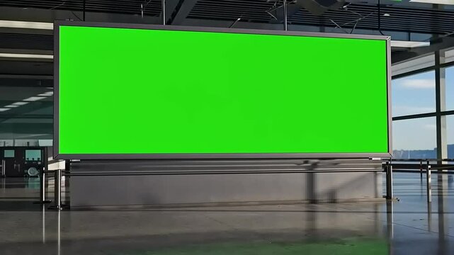 Large airport billboard with green screen.