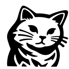Black and white vector illustration of a cute cat's face.