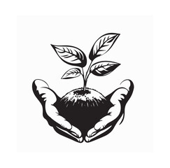 Hands holding plant logo environment nature vector image isolated on white background.