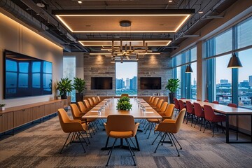 Fototapeta premium Versatile Meeting Space for Collaborative Resources and Engaging Work Environment