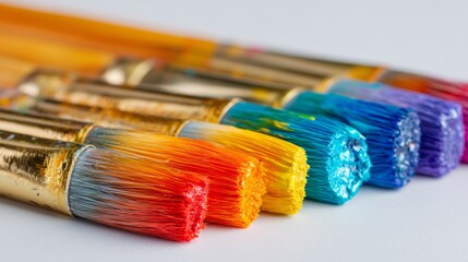 Obraz premium Paintbrushes arranged in rainbow colors isolated on white background