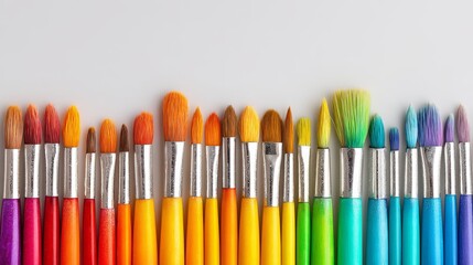 Fototapeta premium Paintbrushes arranged in rainbow colors isolated on white background