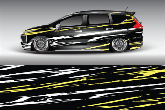 Stylish black vehicle with dynamic yellow graphics