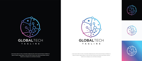 Global technology logo design vector concept. Global pixel logo template. Technology logo symbol icon	
